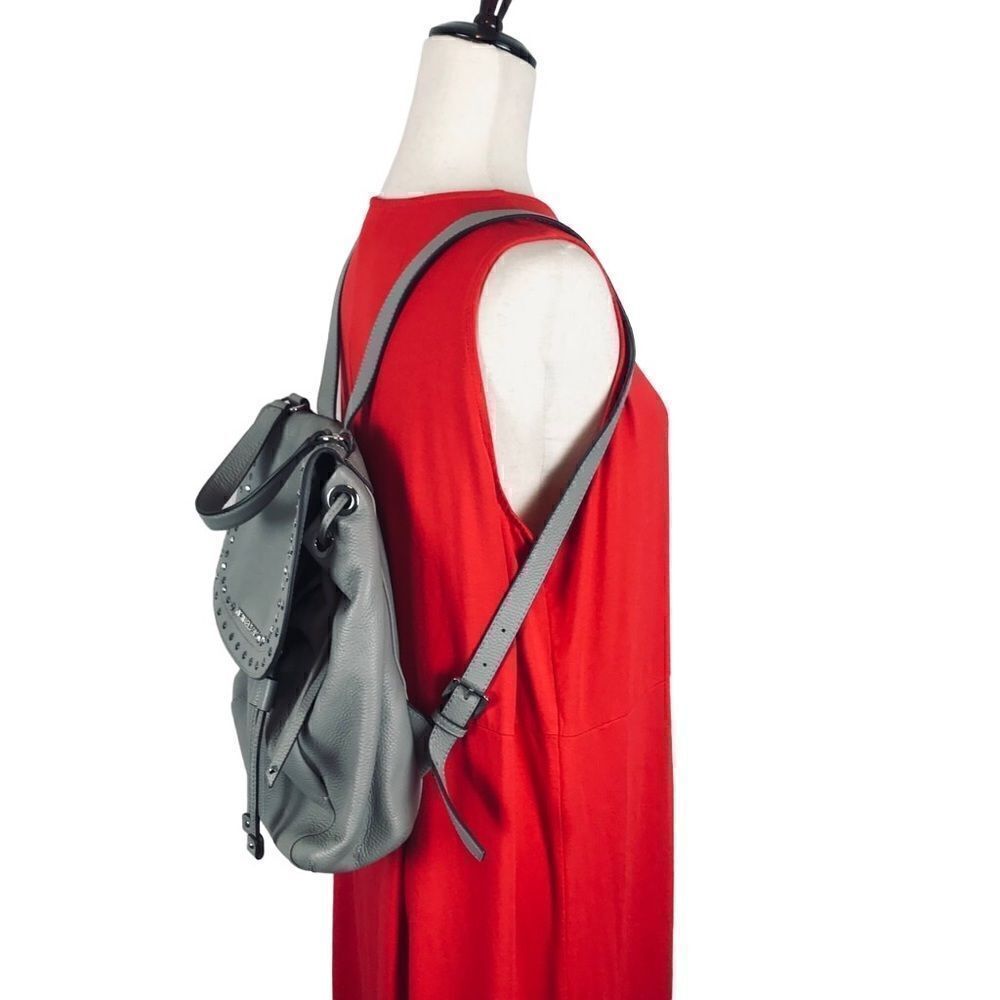 Michael Kors Riley rhinestone studded gray pebble drawstring leather backpack - Picture 4 of 14